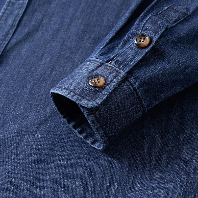 Men's Casual Cargo Denim Shirt 2025 Spring Autumn Heavyweight Button Down Workwear Long Sleeve Jeans Shirt With Chest Pocket
