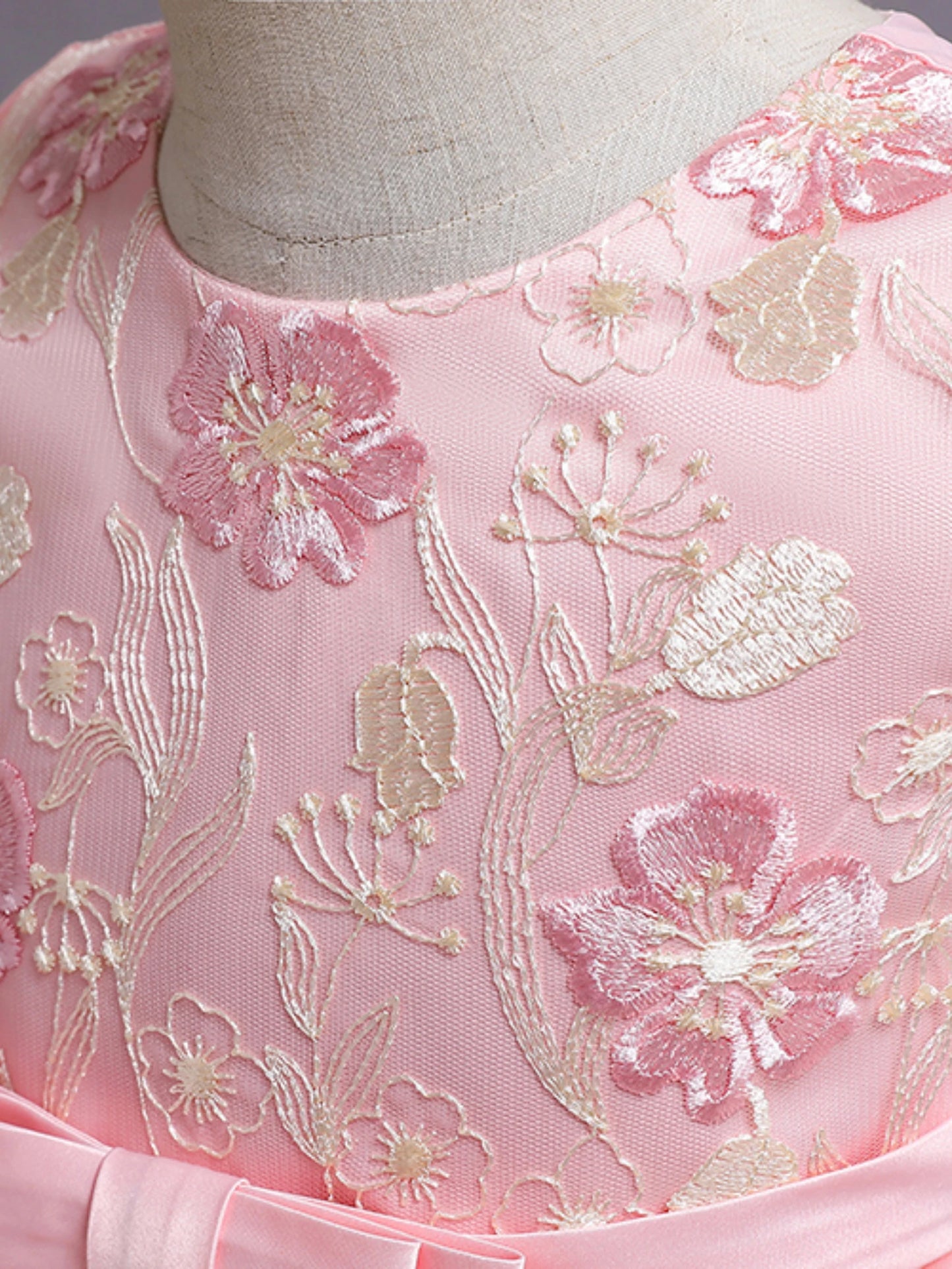 Pink Girl's floral embroidery dress sleeveless slim princess birthday party dress piano performance Wear