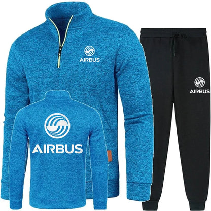 Men 2Pcs Sets Hoodies Pants Sweatshirts Half Zipper Soft Fleece Turtleneck Sweater AIRBUS AVIATION Flight Airbusfan A320