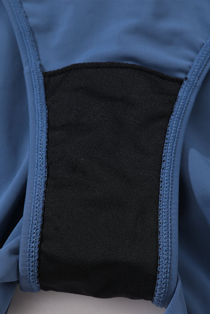 Blue Solid Color 2-in-1 Drawstring Elastic Waist Swim Shorts
