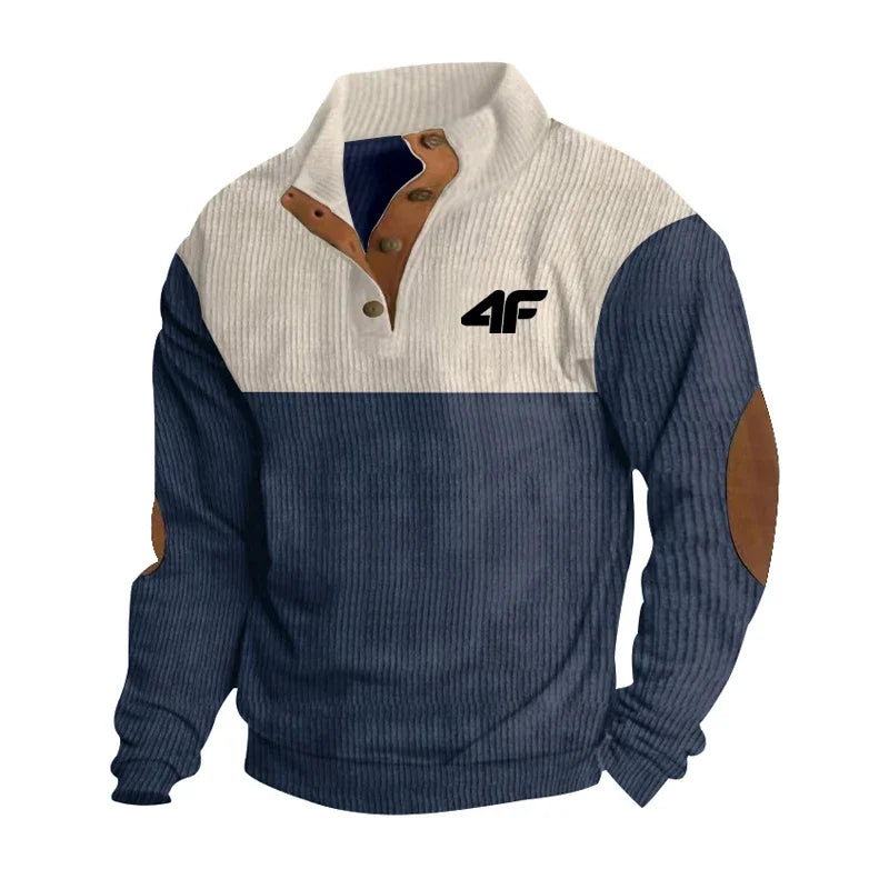4F Men's Casual Long Sleeve Sweatshirt Stand Collar Button Pullover Outdoor Streetwear for Autumn New