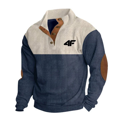 4F Men's Casual Long Sleeve Sweatshirt Stand Collar Button Pullover Outdoor Streetwear for Autumn New