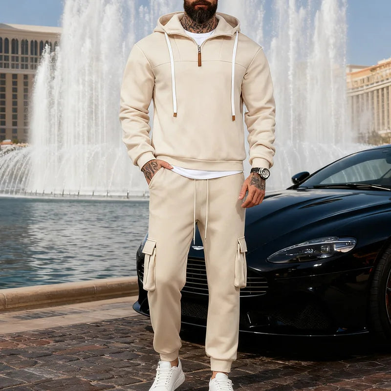 2025 Winter Men's Loose Tooling Trend Cultivation Sports Hooded Sweater Sweatpants Suit Men