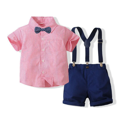 Baby Boy Clothes Set Summer Gentleman Vetement Enfant Garcon Party Birthday Infant Shirts+Belt Pants Toddler Suit For Boys