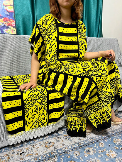 Muslim Abayas For Women 2024 Printed Cotton Short Sleeve Loose Fit Femme Robe Moroccan Caftan Nigeria Drsses With 80x160cm Sarf