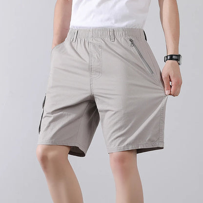 Cotton Cargo Shorts Men Summer Breathable Drawstring Short Pants Casual Loose Straight Work Shorts Elastic Waist Outdoor Shorts