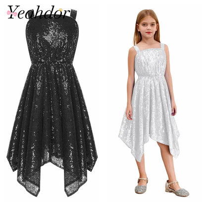 Kids Princess Costume Party Dresses Petites Filles Robe Sequins Pageant Wedding Festive Dress for Girls Sparkling Vestidos