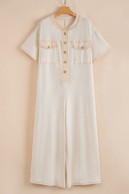 Jet Stream Patchwork Pocket Short Sleeve Jumpsuit