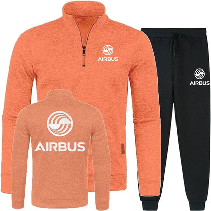 Men 2Pcs Sets Hoodies Pants Sweatshirts Half Zipper Soft Fleece Turtleneck Sweater AIRBUS AVIATION Flight Airbusfan A320