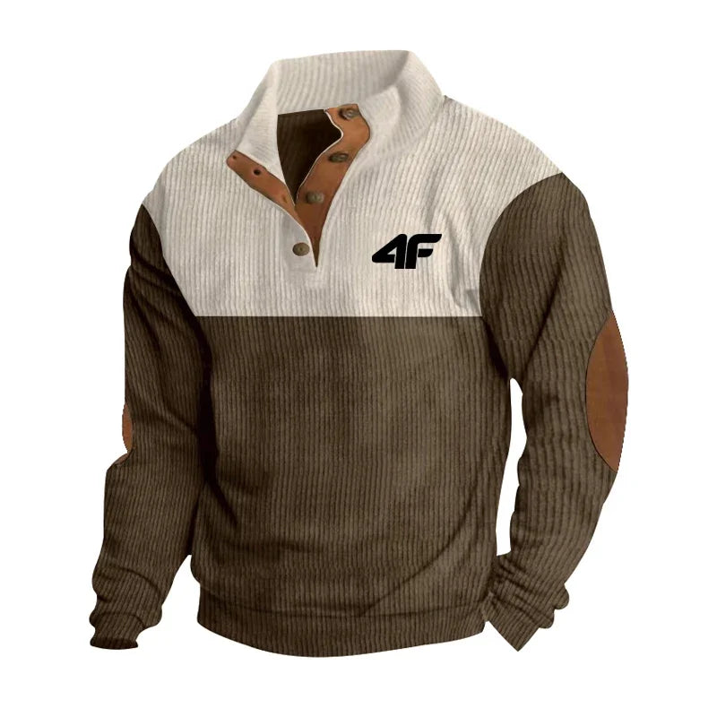 4F Men's Casual Long Sleeve Sweatshirt Stand Collar Button Pullover Outdoor Streetwear for Autumn New