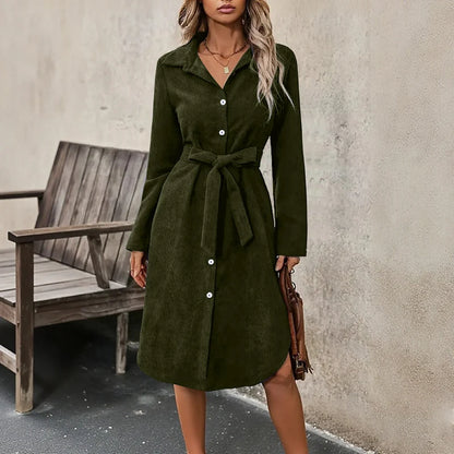 Elegant Plus Size Dresses VONDA Women Corduroy Midi Vestidos 2025 Autumn Long Sleeve Solid Casual Streetwear Holiday Party Robe