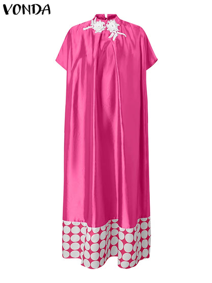Plus Size Dresses 5XL VONDA Women Elegant Polka Dot Patchwork Sundress 2025 Summer Party Vestidos Casual Bat-wing Sleeve Robe