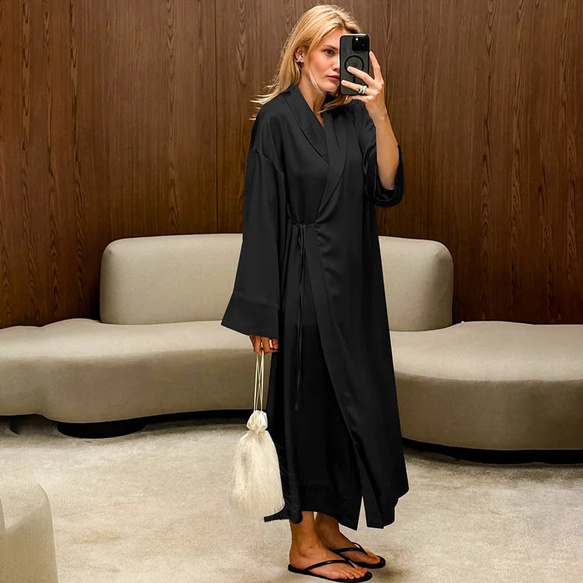 Para Praia Rayon Bathrobe Womens Kimono Satin Long Robe Sexy Lingerie Classic Muslim Dress Nightgown Sleepwear Nightgowns