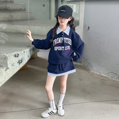 Autumn teen girl Skirts sets plaid patchwork letter hoodie+skirt 2pc junior kid clothes suit child outfits vetement enfant fille