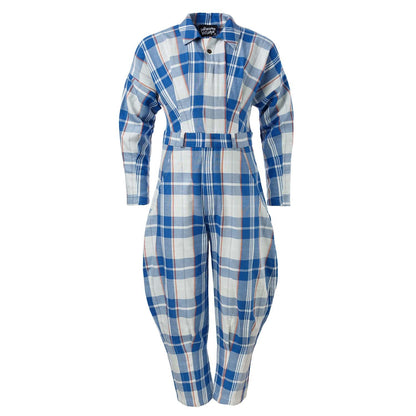 Blue and White Tartan Boiler Suit