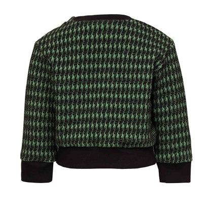 Black and green pied de poule Baby Sweatshirt with Dragon Appliqué