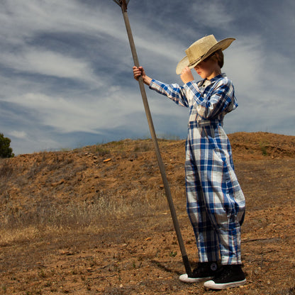 Blue and White Tartan Boiler Suit
