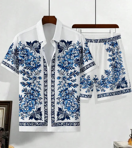 Hawaiian resort wear men beach shorts set