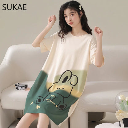 Summer Cute Style Women's Dresses Home Ice Silk Nightgown Plus Size Women's Short Sleeve Round Neck Dress Y2K Dresses