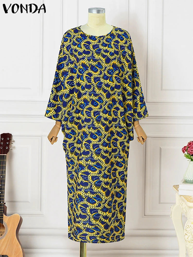 Plus Size 5XL VONDA Bohemian Printed Maxi Long Dress 2024 Women Vintage Flare Sleeve Vestidos Elegant Party Sundress Casual Robe