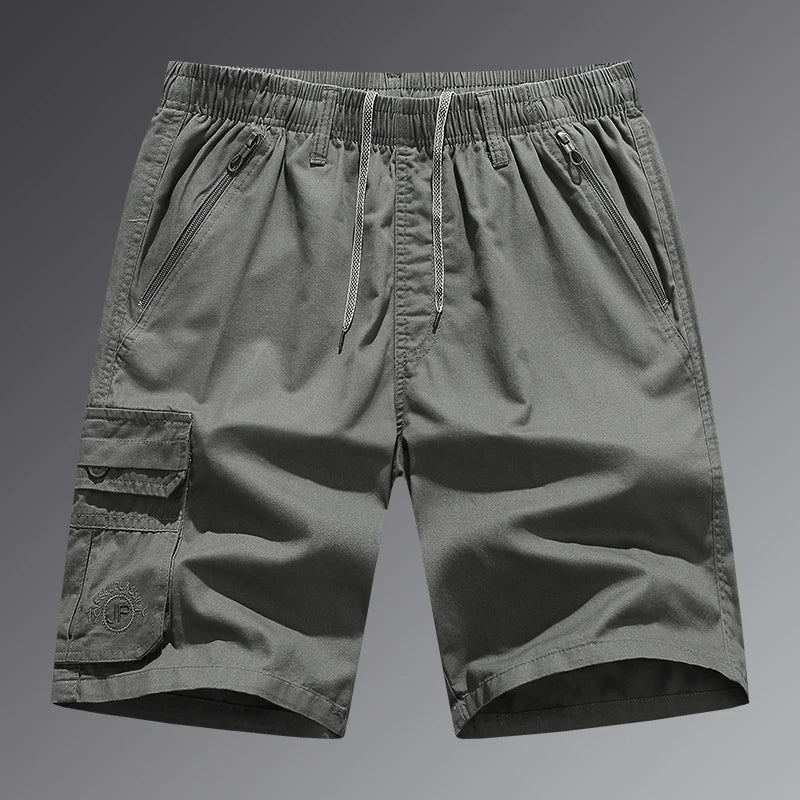 Cotton Cargo Shorts Men Summer Breathable Drawstring Short Pants Casual Loose Straight Work Shorts Elastic Waist Outdoor Shorts