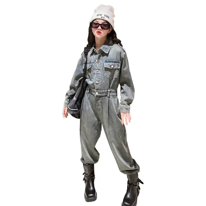 autumn teenager Girls one-piece jeans kids jumpsuit overall kids ensemble fille combinaison enfant vetement fille adolescents
