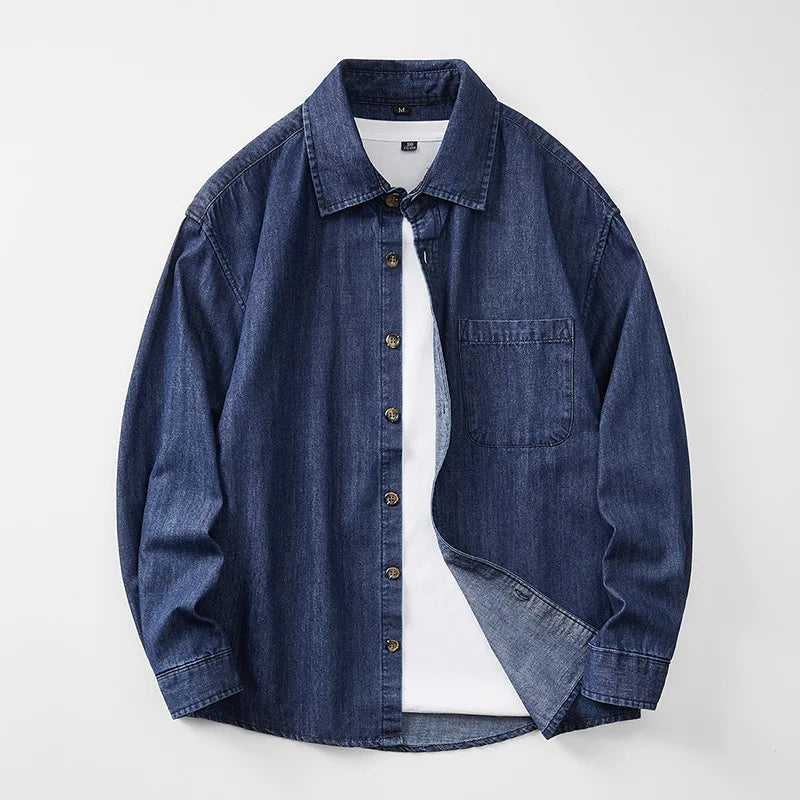 Men's Casual Cargo Denim Shirt 2025 Spring Autumn Heavyweight Button Down Workwear Long Sleeve Jeans Shirt With Chest Pocket