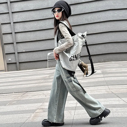 vetement enfant fille denim vest+top t shirt+cargo pants jeans three pcs kids girls clothes sets childer outfits clothing suit