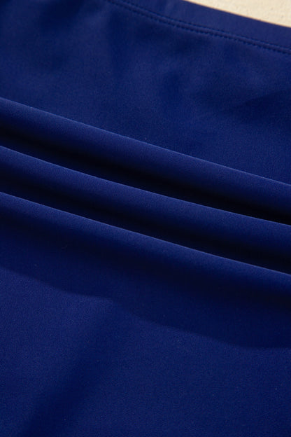 Navy Blue Shell Stitched Trim V Neck Textured Mix and Match High Waist Bikinis