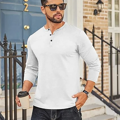 Autumn Men's Long Sleeve Henley Shirts Cotton 3-Button Spring Casual T-Shirts Solid Color Soft Basic Tops Tees