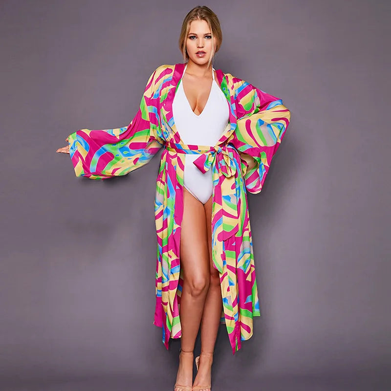 Para Praia Bat Shirt Bikini Cover Ups Beachwear Kimono Beach Robe Maxi Long Dress Sarong Women Loose Cardigan Swimsuit Covers