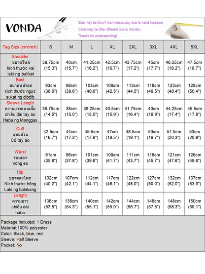 Plus Size 5XL Women Bohemian Long Dress Dot Printed Sundress 2025 VONDA Fashion Half Sleeve Robe Casual Loose Party Vestidos