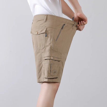 Cotton Cargo Shorts Men Summer Breathable Drawstring Short Pants Casual Loose Straight Work Shorts Elastic Waist Outdoor Shorts