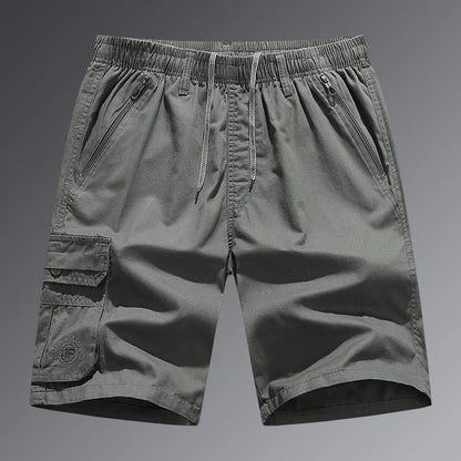 Cotton Cargo Shorts Men Summer Breathable Drawstring Short Pants Casual Loose Straight Work Shorts Elastic Waist Outdoor Shorts