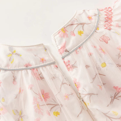 Dave Bella Girl's Dress 2025 New Summer Children Baby Princess Dress Butterfly Floral Mesh Gentle Sweet Sleeveless DB2241117