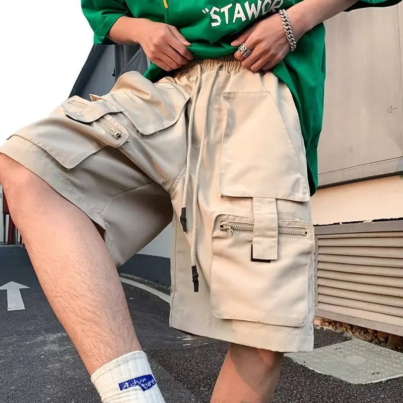 Summer classic multi pocket retro workwear shorts thin, loose, oversized straight leg casual pants for boys