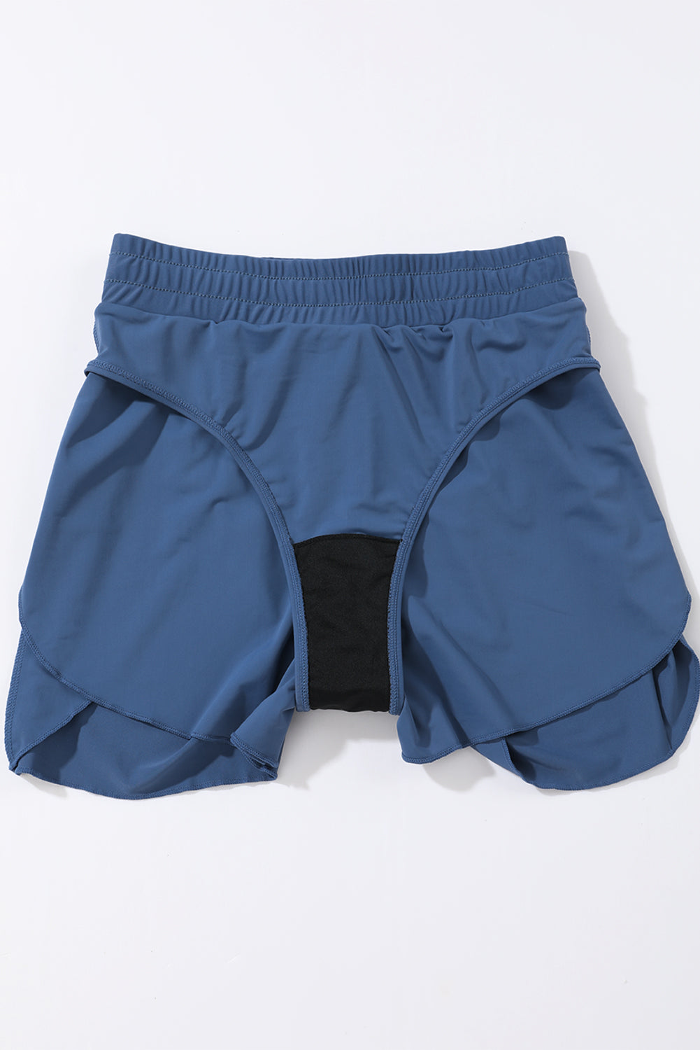 Blue Solid Color 2-in-1 Drawstring Elastic Waist Swim Shorts
