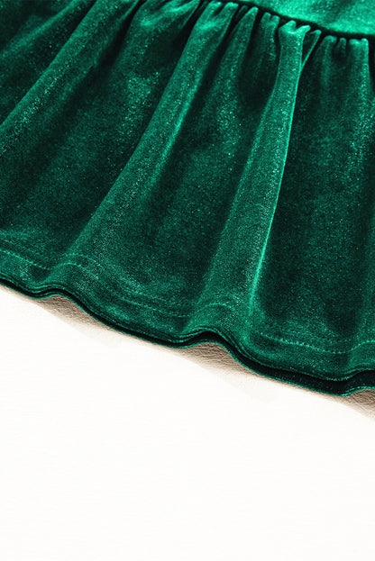 Evergreen Sequin Puff Sleeve High Waist Tiered Velvet Mini Dress