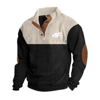 4F Men's Casual Long Sleeve Sweatshirt Stand Collar Button Pullover Outdoor Streetwear for Autumn New