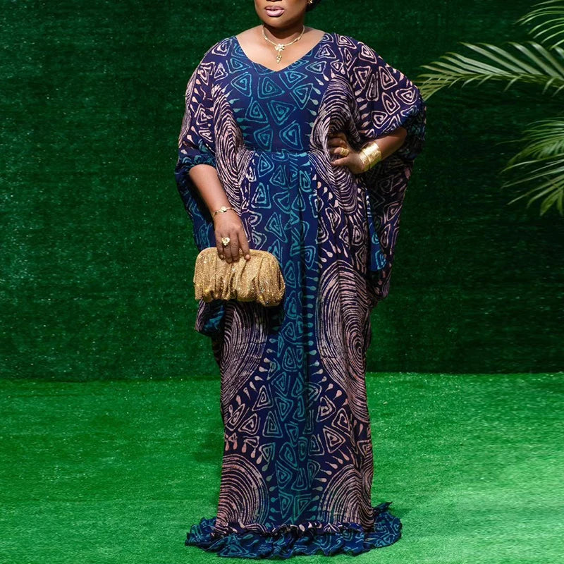 Plus Size 5XL VONDA Women Maxi Long Dress Bohemian Printed Sundress 2025 Vintage Bat-wing Sleeve Vestidos Casual Robe