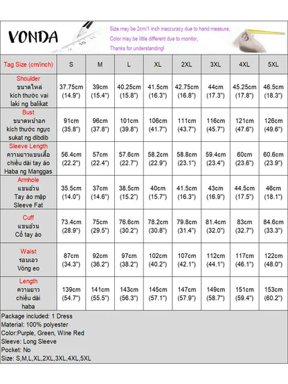 Plus Size VONDA Women Elegant Maxi Long Dress 2024 Bohemian Printed Sundress Vintage Flare Long Sleeve Loose Robe Casual Vestido