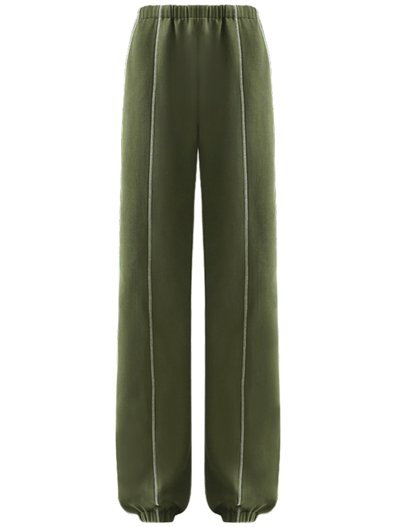 Airy Green Sweater Pants with Contrast Piping Details