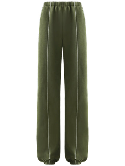 Airy Green Sweater Pants with Contrast Piping Details