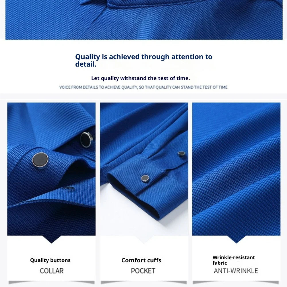 Personalized Seamless High Stretch Men's Polo Shirt Customized Long Sleeved Solid Color No Ironing High-end Vertical T-shirt