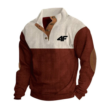 4F Men's Casual Long Sleeve Sweatshirt Stand Collar Button Pullover Outdoor Streetwear for Autumn New