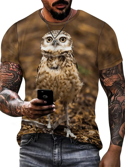 Men's & Women's Brown/Orange Owl Graphic T-Shirt - Lightweight Breathable Polyester Tee