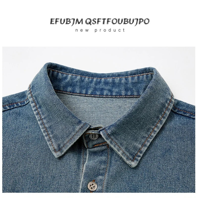 Men's Unisex Vintage Washed Denim Shirt | Oversized Streetwear Jacket | Cotton-Rich Relaxed Fit Layering Essential (M-5XL)