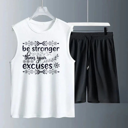 Men's vest suit Summer sleeveless printed Be Stronger tank  Tops + shorts  man fashion suits	tracksuits for man Quick drying