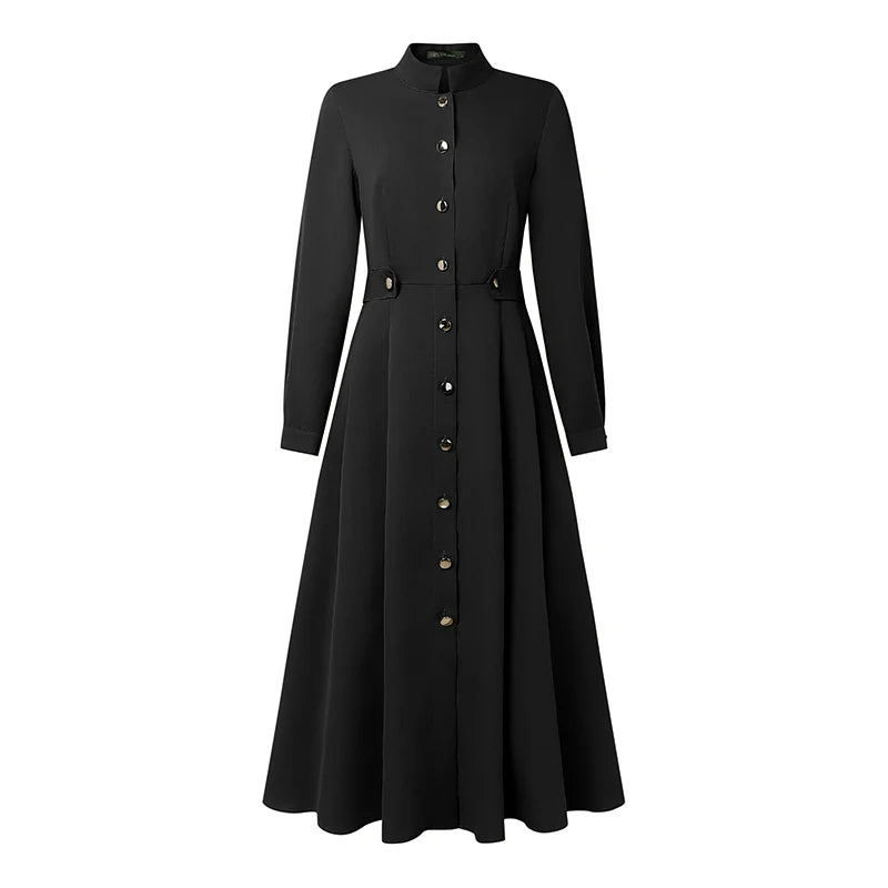 ZANZEA Plus Size Women's Midi Dresses Elegant Casual Mock Neck Long Sleeve Button Up A-Line Long Dress FW Woman Clothing 5XL