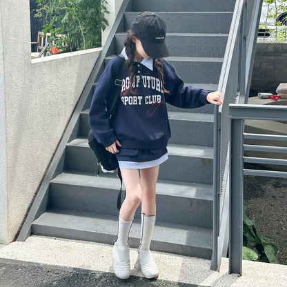 Autumn teen girl Skirts sets plaid patchwork letter hoodie+skirt 2pc junior kid clothes suit child outfits vetement enfant fille